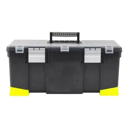 Caja Plástica Con Bandeja Cierres De Aluminio 22 (558.8mm) Stanley 22-080 Negro Y Amarillo