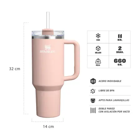 Combo Recipiente Térmico Stanley + Quencher 1.18 Peach Whip