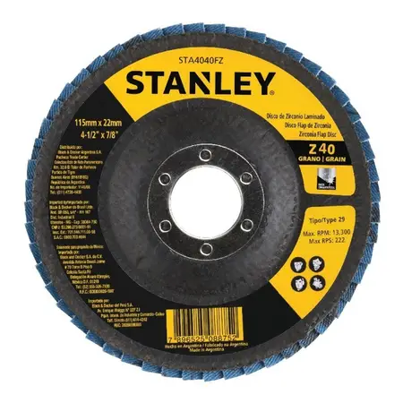 Disco De Zirconio Flap Stanley Sta4040fz 115mmx22mm 4- 1/2 