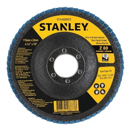 Disco De Zirconio Flap Stanley Sta4080fz 115mmx22mm 4- 1/2 