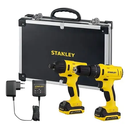 Kit Taladro Percutor + Atornillador Impacto Stanley Maletín Color Amarillo Frecuencia 50 Hz