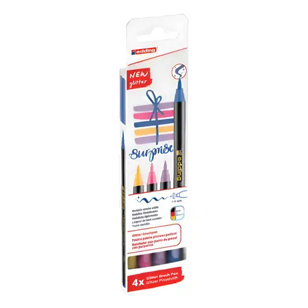 Marcadores Edding 1340 Glitter Pincel Surtidos X4 Acuarelables Surtido