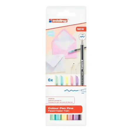 Marcadores Punta Fibra Fina Edding Set 6 Tonos Pastel Multicolor