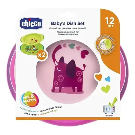 Set 2 Platos Bebé Chicco 12 Meses Antideslizante Rosa