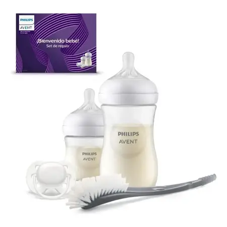 Set Baby Shower Avent Mamaderas, Chupete Y Cepillo Scd838/09 Blanco Floreado