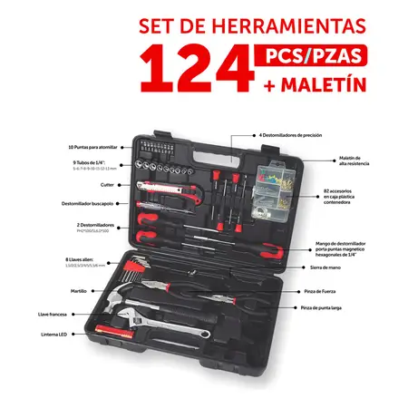 Set De 124 Herramientas + Maletin Byd - Byd10004 Rojo Y Negro