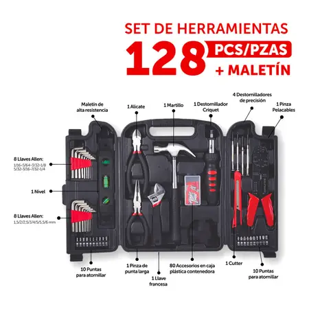 Set De 128 Herramientas + Maletin Byd - Byd10003 Rojo Y Negro