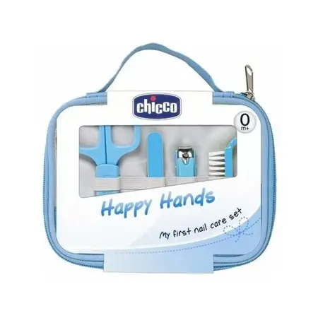 Set Higiene Chicco Tijera Alicate Lima Cepillo Uñas 0m+ Color Celeste