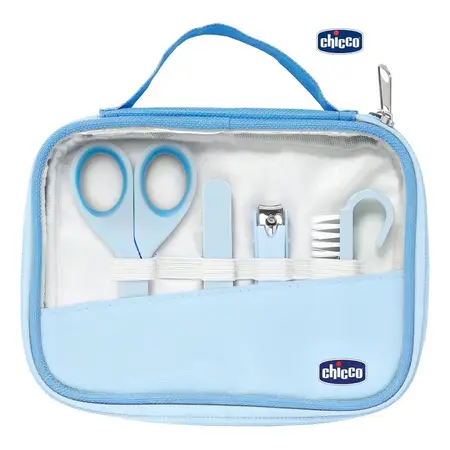 Set Higiene Chicco Tijera Alicate Lima Cepillo Uñas 0m+ Color Celeste