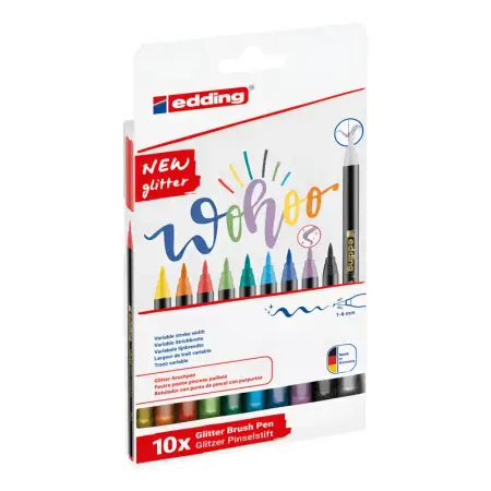 Set Marcadores Edding 1340 Glitter Brush Pen Punta Pincel X10 Colores Surtidos Surtido