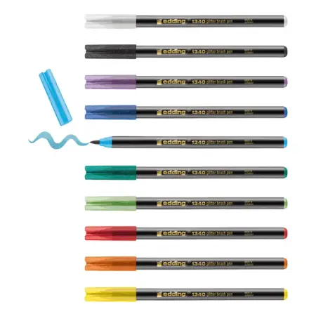 Set Marcadores Edding 1340 Glitter Brush Pen Punta Pincel X10 Colores Surtidos Surtido