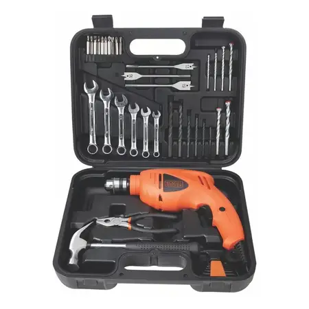 Taladro Percutor 550w + 41 Accesorios Black + Decker Hd455k Color Naranja Frecuencia 50