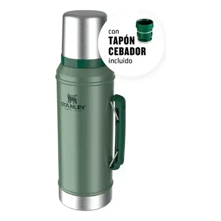 Termo Mate Stanley Classic 950 Ml Con Asa Y Tapon Cebador Verde 2.0