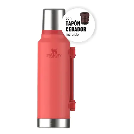 Termo Stanley Clásico 1.4lts Negro C/asa Plegable Hot Coral