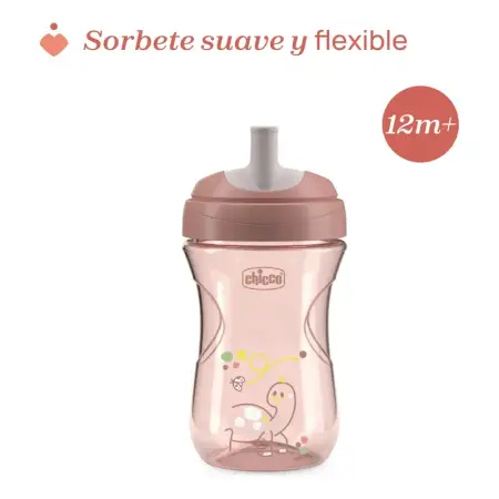 Vaso Antiderrame Pico Sorbete Chicco Advanced Cup 12m+ 266ml Color Rosa Tortuga