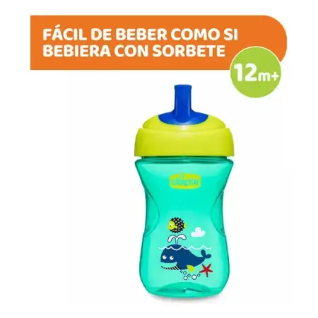 Vaso Antiderrame Pico Sorbete Chicco Advanced Cup 12m+ 266ml Color Turquesa Animales